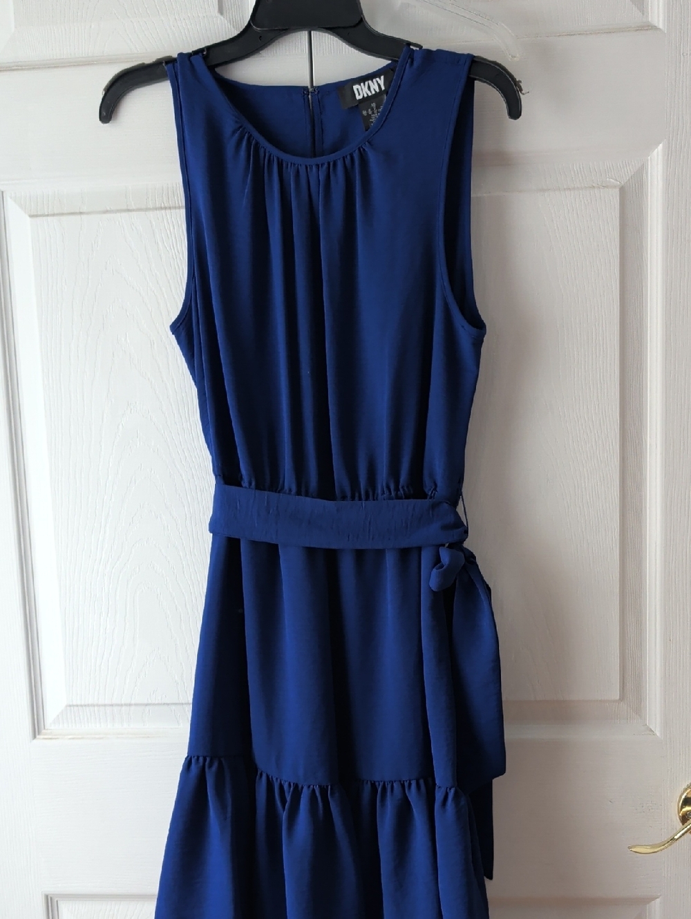 DKNY Navy Blue Sleeveless Tie-Waist Tiered Dress
